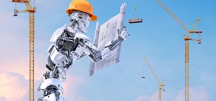 Roboter in der Bauindustrie: Roboter auf Baustelle betrachtet Baupläne